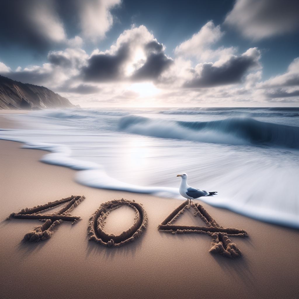 image 404 écrit sur le sable